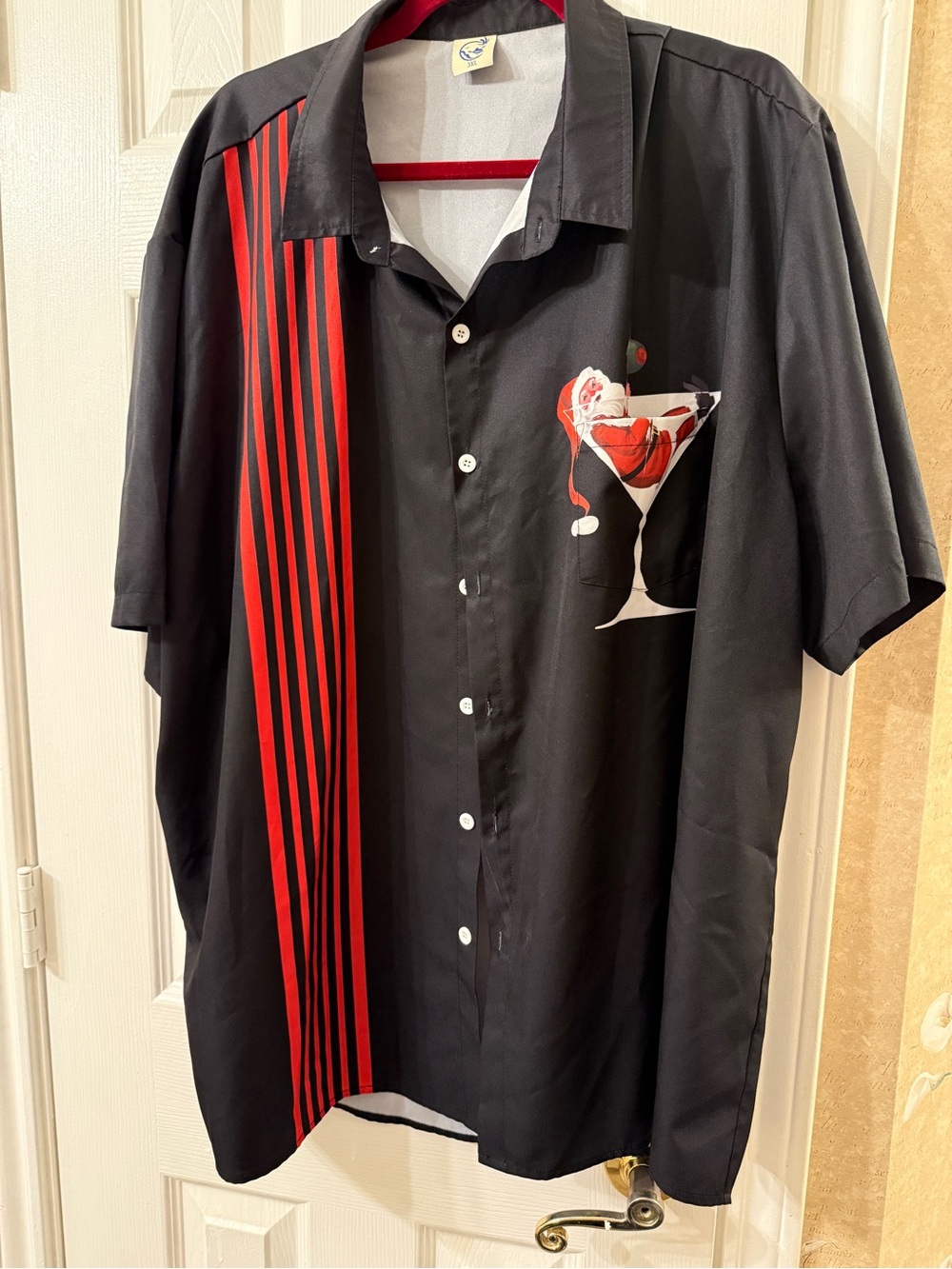 Men's black Christmas bowling shirt